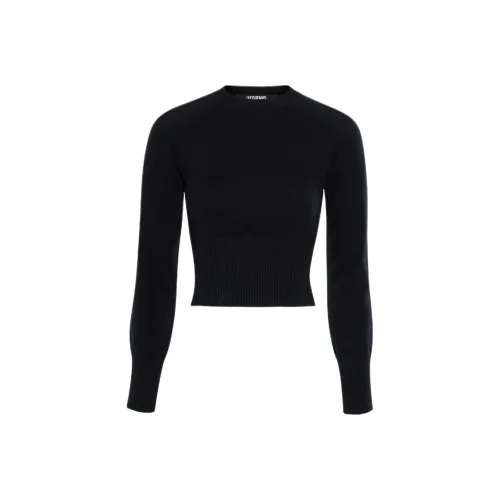 Jacquemus FW24 Ткань в рубчик JUMPER Кашемировый Свитер Женский Черный Черный