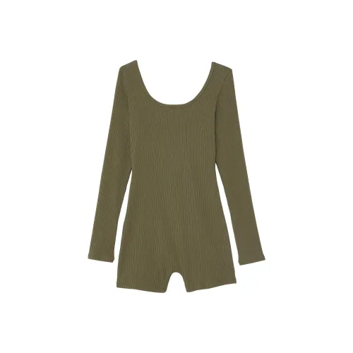 Victoria's Secret Розовый Основа Хлопок Ребристый Длинный рукав Комбинезон CNO Комбинезон Женский Повседневный Новый Оливковый