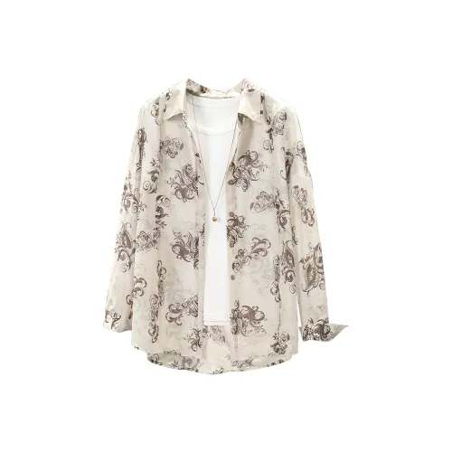 TOUCH Рубашка Женская Бежевая с Кофейным Узором