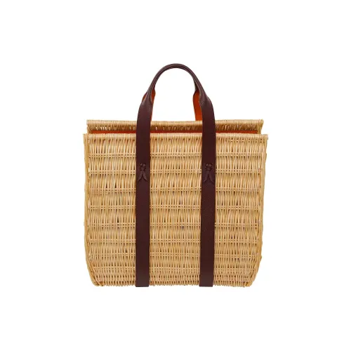 HERMES Прутья ивы с Телячья кожа Сумка Экстра-большой Женские Натуральный Красно-коричневый