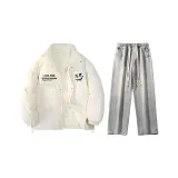 Комплекты одежды (Айвори Белый, Утолщенный и с подкладкой из шерпы + Светло-Синие джинсы, промытые)