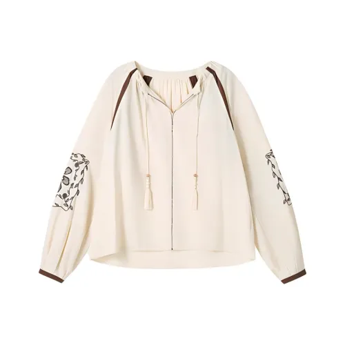 SHUXI Рубашка Женская Вышивка Белая