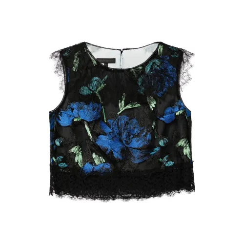 SHIATZY CHEN Большой цветочный принт вышитый молния круглый вырез укороченный без рукавов футболка женская зеленый