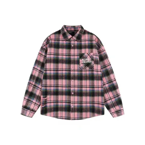 KING PRINCE Рубашка Модный Дизайн Уличный стиль Сладкий и Пряный AUTUMN Outing Женская Черно-розовая Клетка