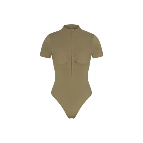SKIMS Бесшовный SCULPT ZIP Передняя часть T-Рубашка Стринг Комбинезон BODYSUIT Женские ARMY Армейский зеленый