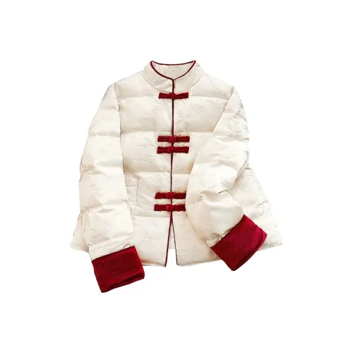 TOUCH Пуховик Женские Бежевый Патч Красный Рукава