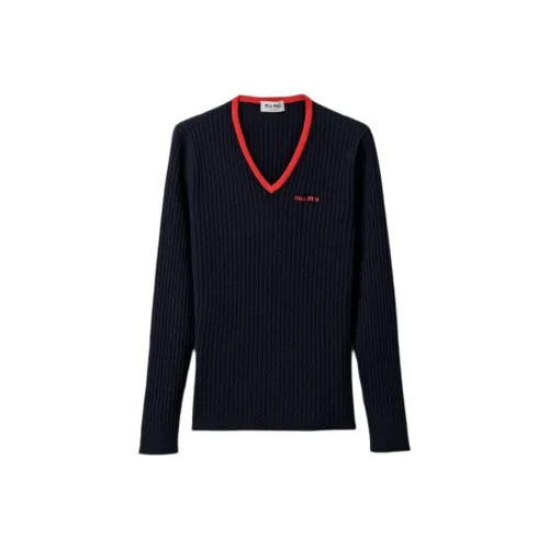 MIU MIU FW24 Кашемир Свитер Женский Темно-синий