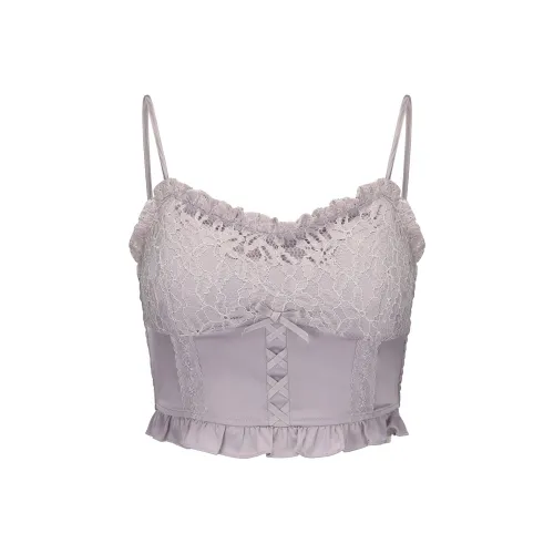 CHIWAWAMEME Топ на бретелях Женский Снег Вафельный Фиолетовый