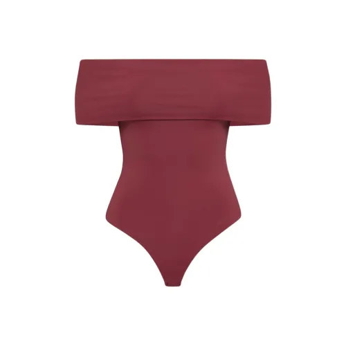 Aritzia Тень Off Плечо Bodysuit Комбинезон Женские Темный RUBY RED Темный Камень-красный