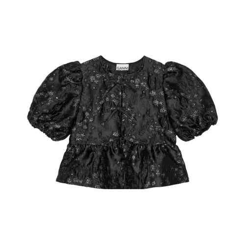GANNI Жаккард Peplum Рубашка Женская Черная