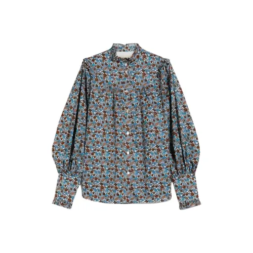 WEEKEND MaxMara Molo Коллекция С принтом Саржа Рубашка с Рюшами Рубашка Женская Белая