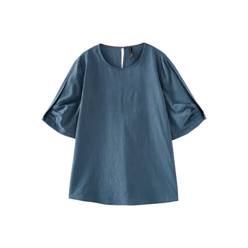 OUNIXUE Лето Шифон Рубашка Женская Темно-циановый