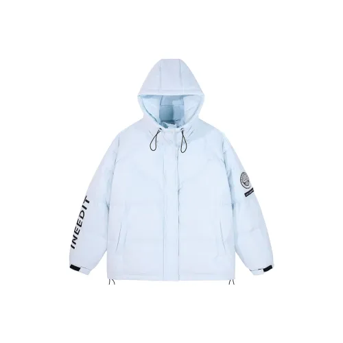INEED I.T Letter Съемный капюшон Loose Fit MID Down Jacket Women's Light Blue