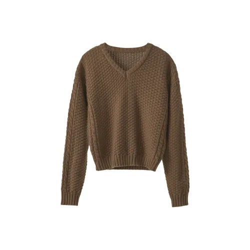 Fstudio Однотонный Пуловер с V-вырезом Трикотаж Женский