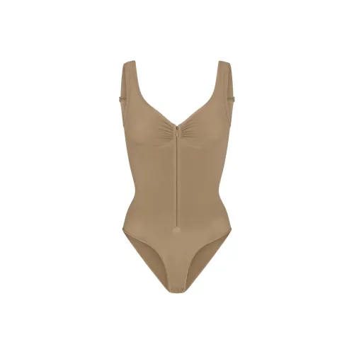 SKIMS Бесшовный Sculpt ZIP Передняя часть Brief Комбинезон BODYSUIT Женские Пустыня Пустыня