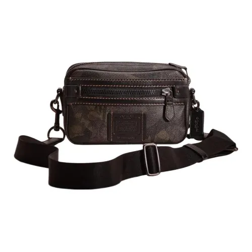 COACH ACADEMY Покрытый холст с утонченной телячьей кожей детали сумка через плечо среднего размера женская камуфляж зеленый