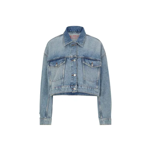 Hugo Boss Укороченная куртка из синего жесткого денима с деталями из стразов куртки и пальто женские синий