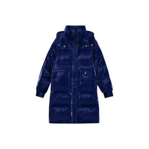 DKNY FW22 Однотонный Съемный капюшон Утолщенный LONG DOWN JACKET Женские Темно-синий