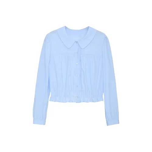 Fstudio Peter Pan Воротник Маленькая Рубашка Женская Синяя Желтая