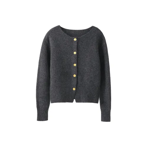 Fstudio Petite Cropped Удобный Длинный Рукав Одиночный Воротник Трикотаж Женский Фотиния Серый