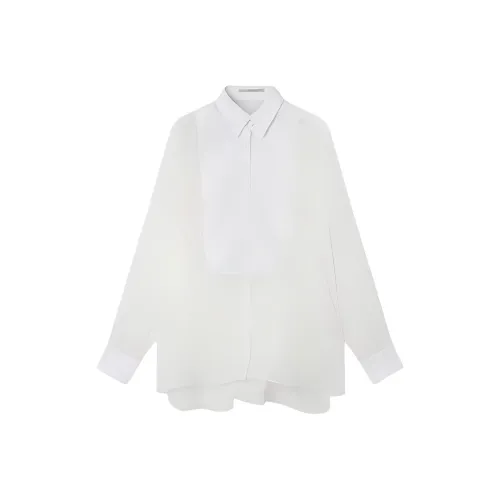 Stella McCartney S Волна Шелковый Шифон Tuxedo Рубашка Женская Белая