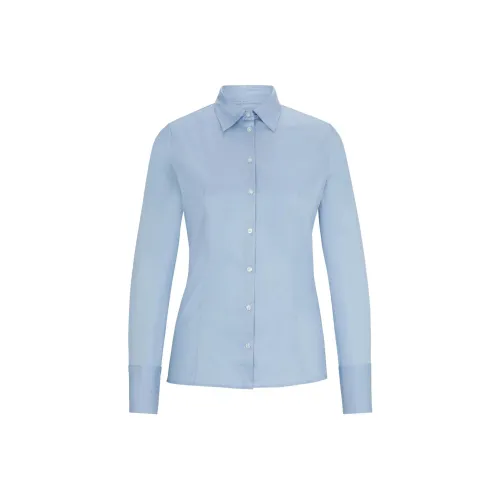 Hugo Boss Облегающий крой Блузка в Easy из ткани Iron Poplin Женская Светло-синяя