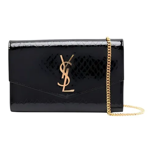 SAINT LAURENT Телячья кожа Конверт Сумка Цепочка Кошелек Сумка через плечо Мини Женская Черная