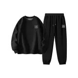[Thickened и с флисовой подкладкой] Черный (с простым черно-белым логотипом на груди) + Черный (с простым черно-белым логотипом на штанах)