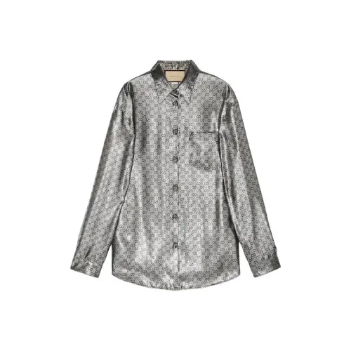 GUCCI Золотой и Серебряный GG Crepe Рубашка Женская Серый