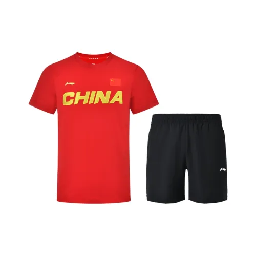 LINING Повседневная спортивная одежда Унисекс Красный топ + Черный низ