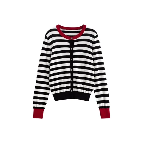 Initial Language Трикотаж Женский Черный Белый Полосы Красный