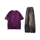 Комплект одежды (Виноградный фиолетовый топ + черные и серые штаны)
