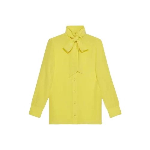 GUCCI Шелк Рубашка с Self Галстуком Арочной Рубашки Женская Желтая