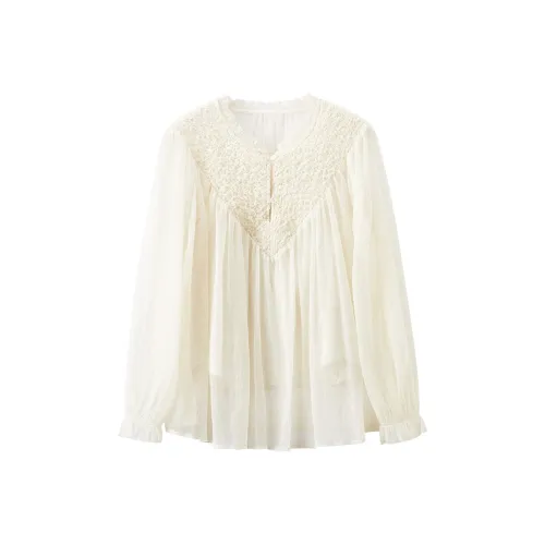 XIANGYING Шифон Рубашка Женская Бежевая