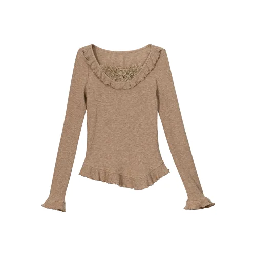 SNBL Длинный рукав Т-рубашка Женская Коричневая