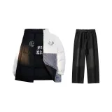 Комплект одежды (Черный двусторонний хлопковый пуховик + Черные джинсы)