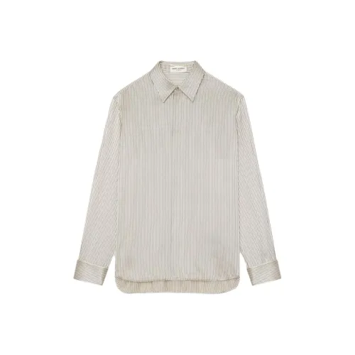 SAINT LAURENT Boyfriend Рубашка в Полосатый Шелковый Атлас Рубашка Женская Бежевый