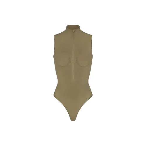 SKIMS Бесшовный SCULPT ZIP Передний Без рукавов Стринг Комбинезон BODYSUIT Женский ARMY Армейский зеленый