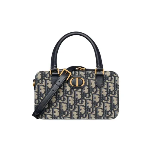 DIOR 30 Montaigne Oblique Жаккард с Гладкой Телячьей Кожей Докторская Сумка Одно Плечо Сумка Мини Женская Бежевая и Синяя