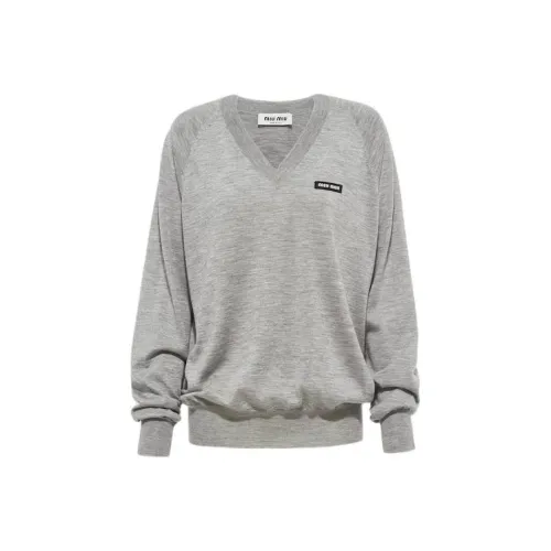 MIU MIU Кашемир и Шелк V-образный вырез Свитер Толстовка Женские Серый