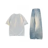Комплект одежды (Белый Серый Топ + Винтажные Синие Штаны)
