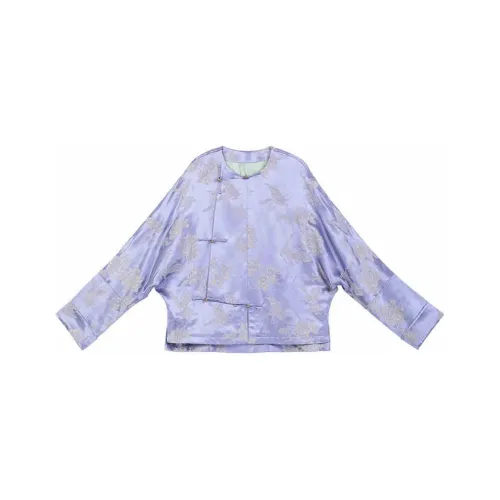 YICHENGFENGXU Рубашка Женская Фиолетовая Жаккардовая Подкладочная Ткань с воротником-трикотажным воротником Топ