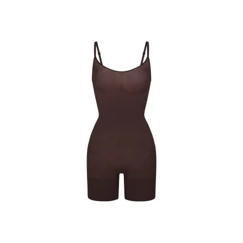 SKIMS Повседневный SCULPT MID Бедро BODYSUIT Комбинезон Женские Эспрессо Темный Кофейный Цвет