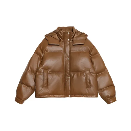 PAPERLLL Однотонный Съемный капюшон Свободный крой Пуховая куртка Унисекс