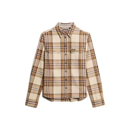 SUPERDRY Рубашка Женская Бежевая Кремовая Клетка