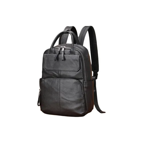 VIHUS Рюкзак из крупнозернистой текстуры коровьей кожи мужской черный коричневый