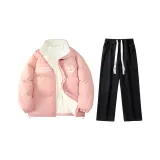 Комплект одежды (Фея Розовый, утолщенный и с подкладкой из шерпы + Черные джинсы с эффектом вымытого)