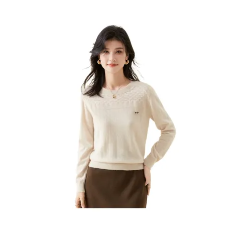 JINJU Кашемир Свитер Женский Светлый Бежевый