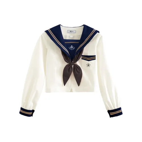 SHENBEI JK Северная сакура Экрю Длинный рукав Женские рубашки