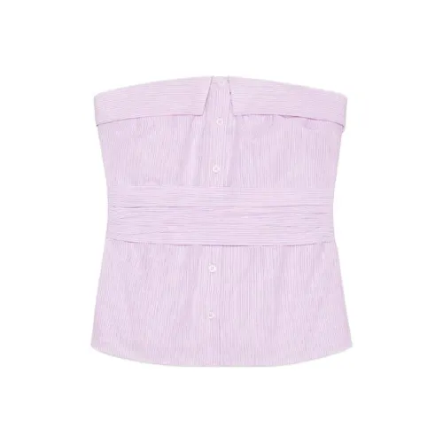 ZARA Без бретелек Топ Женский Розовый Белый